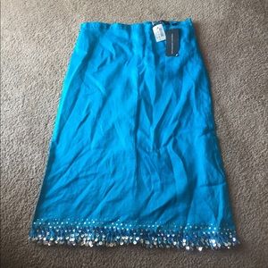 Mid-Length Light Blue Skirt w/Sequined Hemline